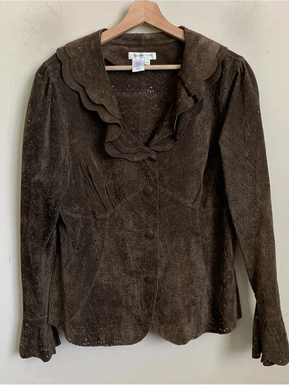 Coldwater Creek Brown Scalloped Suede Blazer